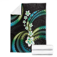 Hawaii Plumeria Blanket Chartreuse Cyan Polynesian Pattern