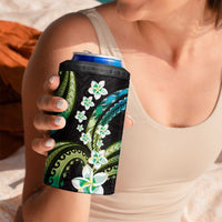 Hawaii Plumeria 4 in 1 Can Cooler Tumbler Chartreuse Cyan Polynesian Pattern