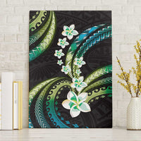 Hawaii Plumeria Canvas Wall Art Chartreuse Cyan Polynesian Pattern