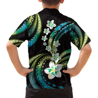 Hawaii Plumeria Family Matching Off Shoulder Maxi Dress and Hawaiian Shirt Chartreuse Cyan Polynesian Pattern