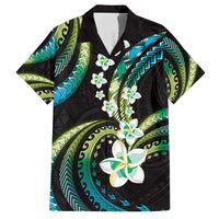 Hawaii Plumeria Family Matching Summer Maxi Dress and Hawaiian Shirt Chartreuse Cyan Polynesian Pattern