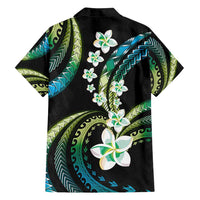 Hawaii Plumeria Family Matching Tank Maxi Dress and Hawaiian Shirt Chartreuse Cyan Polynesian Pattern