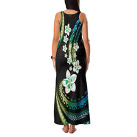Hawaii Plumeria Family Matching Tank Maxi Dress and Hawaiian Shirt Chartreuse Cyan Polynesian Pattern