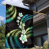 Hawaii Plumeria Garden Flag Chartreuse Cyan Polynesian Pattern