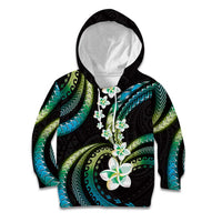 Hawaii Plumeria Kid Hoodie Chartreuse Cyan Polynesian Pattern