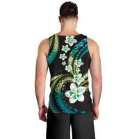 Hawaii Plumeria Men Tank Top Chartreuse Cyan Polynesian Pattern