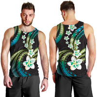 Hawaii Plumeria Men Tank Top Chartreuse Cyan Polynesian Pattern