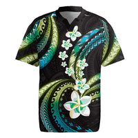 Hawaii Plumeria Rugby Jersey Chartreuse Cyan Polynesian Pattern