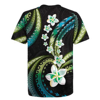 Hawaii Plumeria Rugby Jersey Chartreuse Cyan Polynesian Pattern