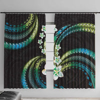Hawaii Plumeria Window Curtain Chartreuse Cyan Polynesian Pattern