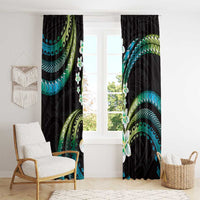 Hawaii Plumeria Window Curtain Chartreuse Cyan Polynesian Pattern