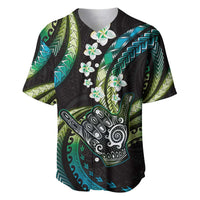 Hawaii Shaka Sign Baseball Jersey Fantastic Frangipani Chartreuse Cyan