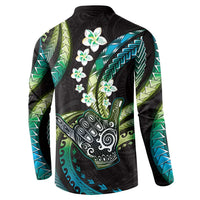 Hawaii Shaka Sign Button Sweatshirt Fantastic Frangipani Chartreuse Cyan