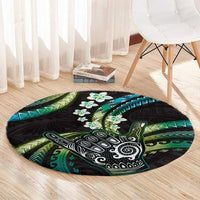 Hawaii Shaka Sign Round Carpet Fantastic Frangipani Chartreuse Cyan