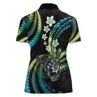 Hawaii Shaka Sign Women Polo Shirt Fantastic Frangipani Chartreuse Cyan