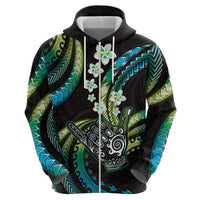 Hawaii Shaka Sign Zip Hoodie Fantastic Frangipani Chartreuse Cyan