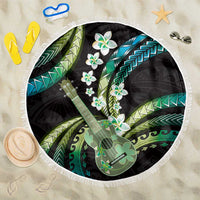 Hawaiian Ukulele Beach Blanket Chartreuse Cyan Fantastic Plumeria