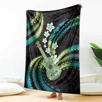 Hawaiian Ukulele Blanket Chartreuse Cyan Fantastic Plumeria