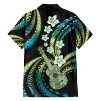 Hawaiian Ukulele Family Matching Tank Maxi Dress and Hawaiian Shirt Chartreuse Cyan Fantastic Plumeria
