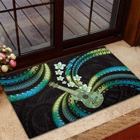 Hawaiian Ukulele Rubber Doormat Chartreuse Cyan Fantastic Plumeria