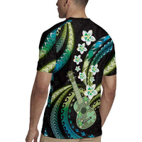 Hawaiian Ukulele Rugby Jersey Chartreuse Cyan Fantastic Plumeria