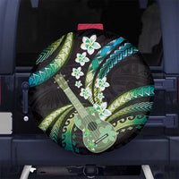 Hawaiian Ukulele Spare Tire Cover Chartreuse Cyan Fantastic Plumeria