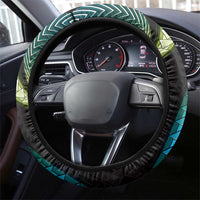 Hawaiian Ukulele Steering Wheel Cover Chartreuse Cyan Fantastic Plumeria