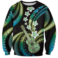 Hawaiian Ukulele Sweatshirt Chartreuse Cyan Fantastic Plumeria