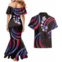 Hawaii Map Kanaka Maoli Couples Matching Mermaid Dress and Hawaiian Shirt Fantastic Frangipani Sweet Dream