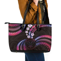 Hawaii Map Kanaka Maoli Leather Tote Bag Fantastic Frangipani Sweet Dream