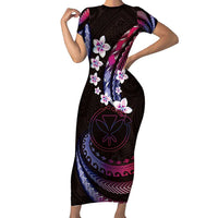 Hawaii Map Kanaka Maoli Short Sleeve Bodycon Dress Fantastic Frangipani Sweet Dream