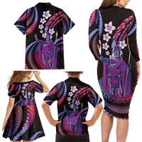 Hawaii King Kamehameha Family Matching Long Sleeve Bodycon Dress and Hawaiian Shirt Fantastic Plumeria Sweet Vibes