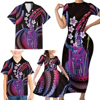 Hawaii King Kamehameha Family Matching Short Sleeve Bodycon Dress and Hawaiian Shirt Fantastic Plumeria Sweet Vibes