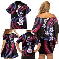Hawaii Plumeria Family Matching Off Shoulder Short Dress and Hawaiian Shirt Sweet Gradient Polynesian Pattern