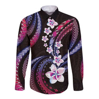 Hawaii Plumeria Long Sleeve Button Shirt Sweet Gradient Polynesian Pattern