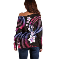 Hawaii Plumeria Off Shoulder Sweater Sweet Gradient Polynesian Pattern