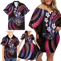 Hawaii Shaka Sign Family Matching Off Shoulder Short Dress and Hawaiian Shirt Fantastic Frangipani Sweet Vibes