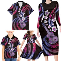 Hawaiian Ukulele Family Matching Long Sleeve Bodycon Dress and Hawaiian Shirt Sweet Dream Fantastic Plumeria