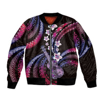 Hawaiian Ukulele Sleeve Zip Bomber Jacket Sweet Dream Fantastic Plumeria