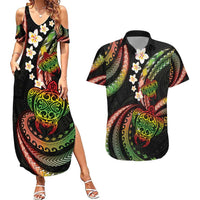 Hawaii Turtles Plumeria Couples Matching Summer Maxi Dress and Hawaiian Shirt Reggae Polynesian Pattern
