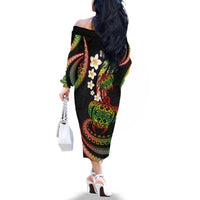 Hawaii Turtles Plumeria Family Matching Off The Shoulder Long Sleeve Dress and Hawaiian Shirt Reggae Polynesian Pattern