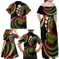 Hawaii Turtles Plumeria Family Matching Off Shoulder Maxi Dress and Hawaiian Shirt Reggae Polynesian Pattern
