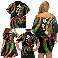 Hawaii Turtles Plumeria Family Matching Off Shoulder Short Dress and Hawaiian Shirt Reggae Polynesian Pattern