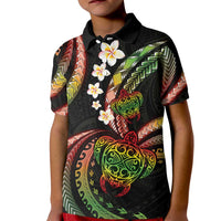 Hawaii Turtles Plumeria Kid Polo Shirt Reggae Polynesian Pattern