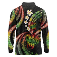 Hawaii Turtles Plumeria Long Sleeve Polo Shirt Reggae Polynesian Pattern