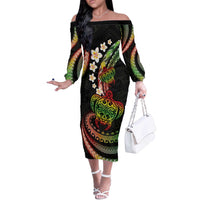 Hawaii Turtles Plumeria Off The Shoulder Long Sleeve Dress Reggae Polynesian Pattern