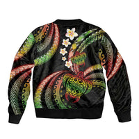 Hawaii Turtles Plumeria Sleeve Zip Bomber Jacket Reggae Polynesian Pattern