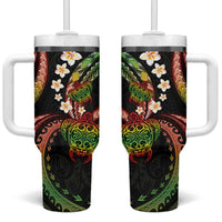 Hawaii Turtles Plumeria Tumbler With Handle Reggae Polynesian Pattern
