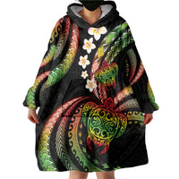 Hawaii Turtles Plumeria Wearable Blanket Hoodie Reggae Polynesian Pattern