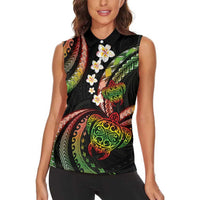 Hawaii Turtles Plumeria Women Sleeveless Polo Shirt Reggae Polynesian Pattern